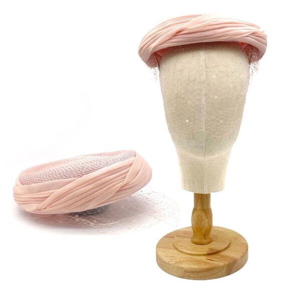 Vintage 1950s Pillbox Hat Veiled Chiffon Straw Hat Pastel Pink Easter Wedding - Picture 11 of 11